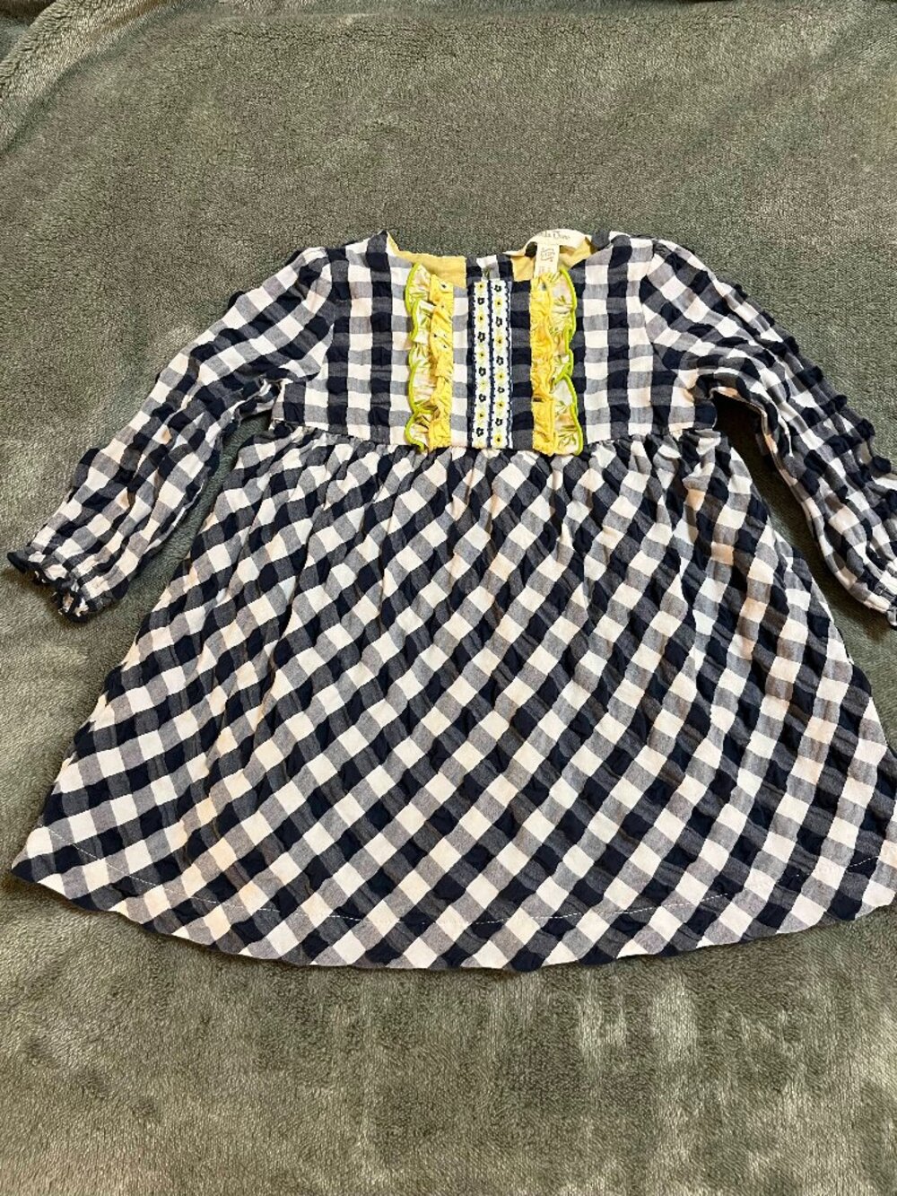 Matilda Jane Infant Girls Navy Gingham Dress – Size 6-12M – Yellow Floral Trim